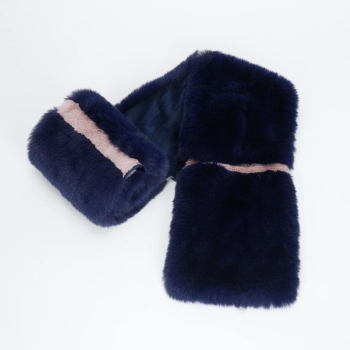 GIROCOLLO EFFETTO PELLICCIA CON STRISCE ALTERNATE BLU