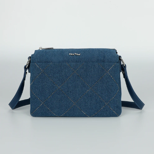 BORSA A BUSTA IN JEANS CON STRASS BLU SCURO 