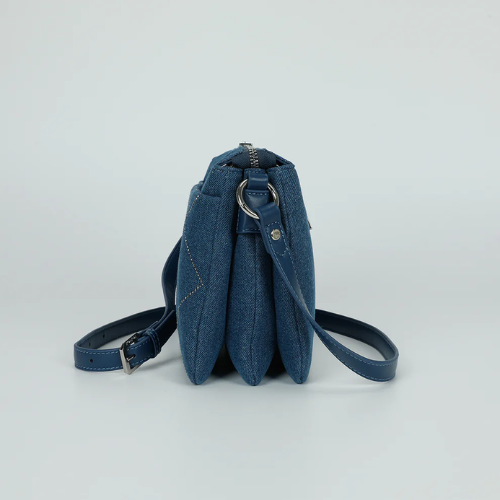 BORSA A BUSTA IN JEANS CON STRASS BLU SCURO 