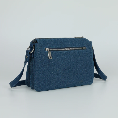 BORSA A BUSTA IN JEANS CON STRASS BLU SCURO 