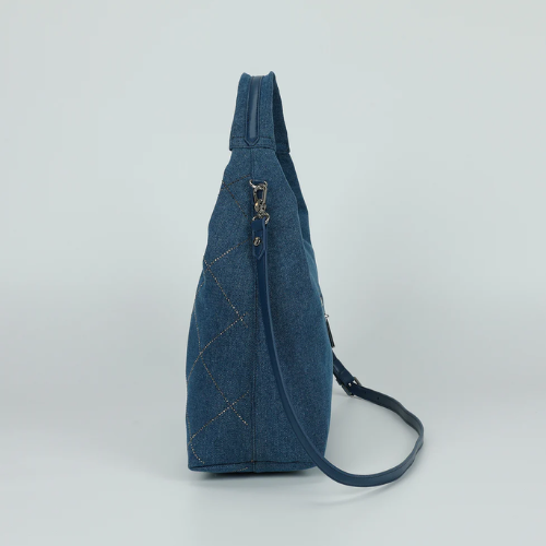 BORSA A SACCA IN JEANS CON STRASS BLU SCURO 
