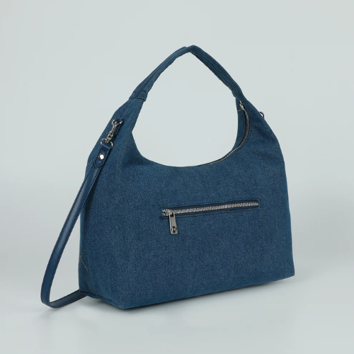 BORSA A SACCA IN JEANS CON STRASS BLU SCURO 