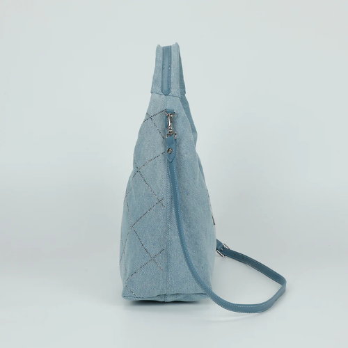 BORSA A SACCA IN JEANS CON STRASS BLU MEDIO 