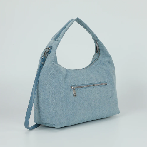 BORSA A SACCA IN JEANS CON STRASS BLU MEDIO 