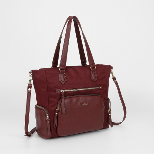 BORSA A SACCA IN NYLON CON DETTAGLI IN PU BURGUNDY