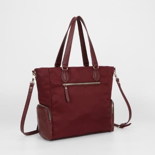 BORSA A SACCA IN NYLON CON DETTAGLI IN PU BURGUNDY