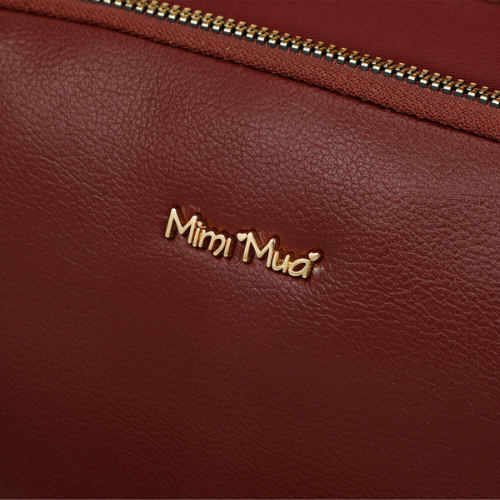 BORSA A TRACOLLA IN NYLON CON DETTAGLI IN PU BURGUNDY
