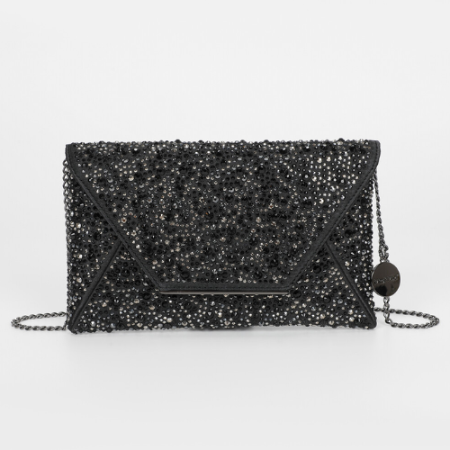 BORSA POCHETTE CON STRASS NERO