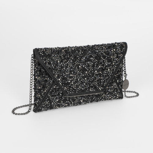 BORSA POCHETTE CON STRASS NERO