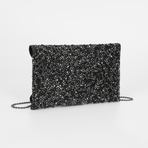 BORSA POCHETTE CON STRASS NERO