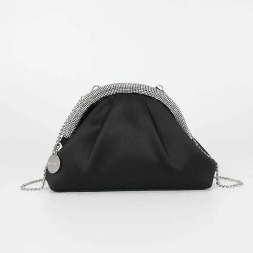 BORSA CLUTCH IN RASO CON BORDO DI STRASS NERA