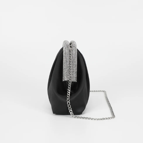 BORSA CLUTCH IN RASO CON BORDO DI STRASS NERA