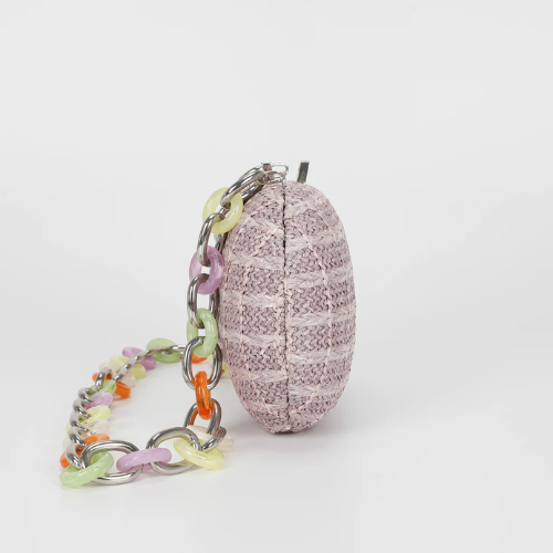 BORSA CLUTCH PAGLIA CON CATENA COLORATA LILLA 