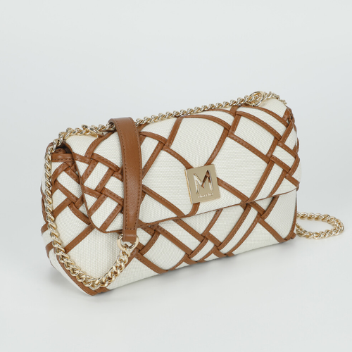 BORSA A SPALLA IN CANVAS CON BORDI CUOIO 