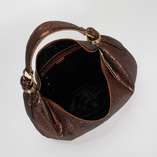 BORSA A SPALLA GRANDE CON ANELLI AI MANICI BRONZO
