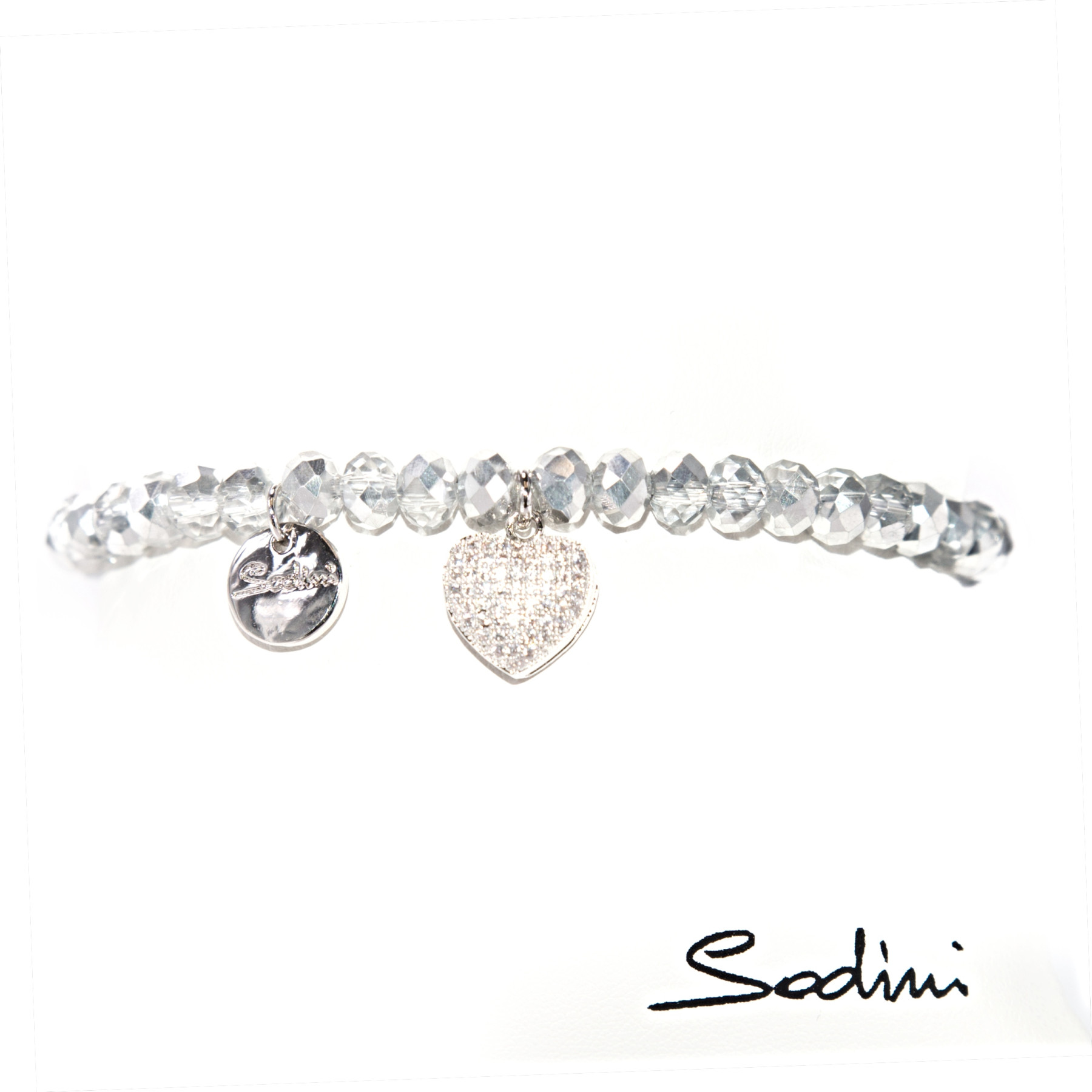 BRACCIALE ELASTICO DI CRISTALLI e charm cuore CHIARO con STRASS 