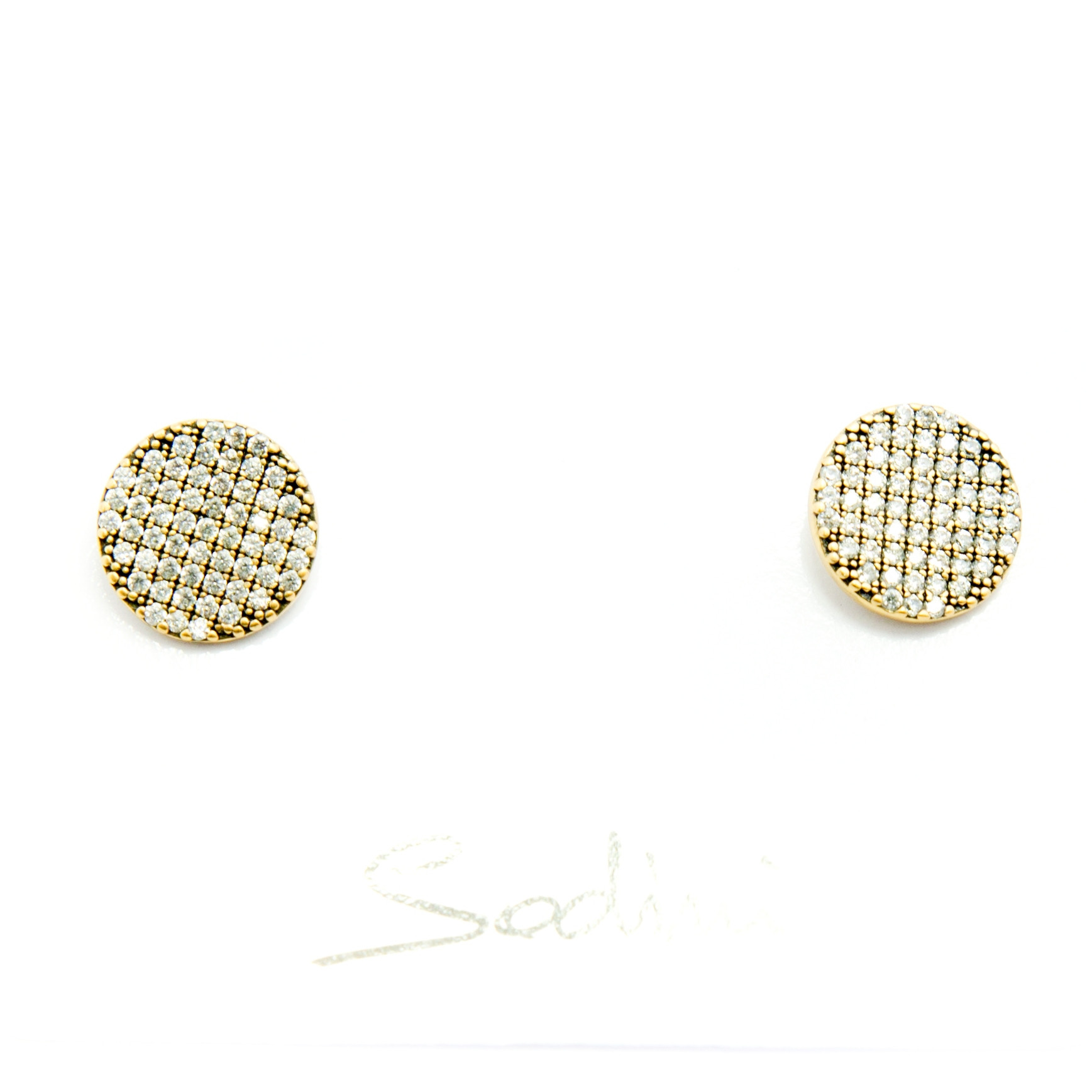 ORECCHINO A PERNO CON BOTTONE DORATO E STRASS