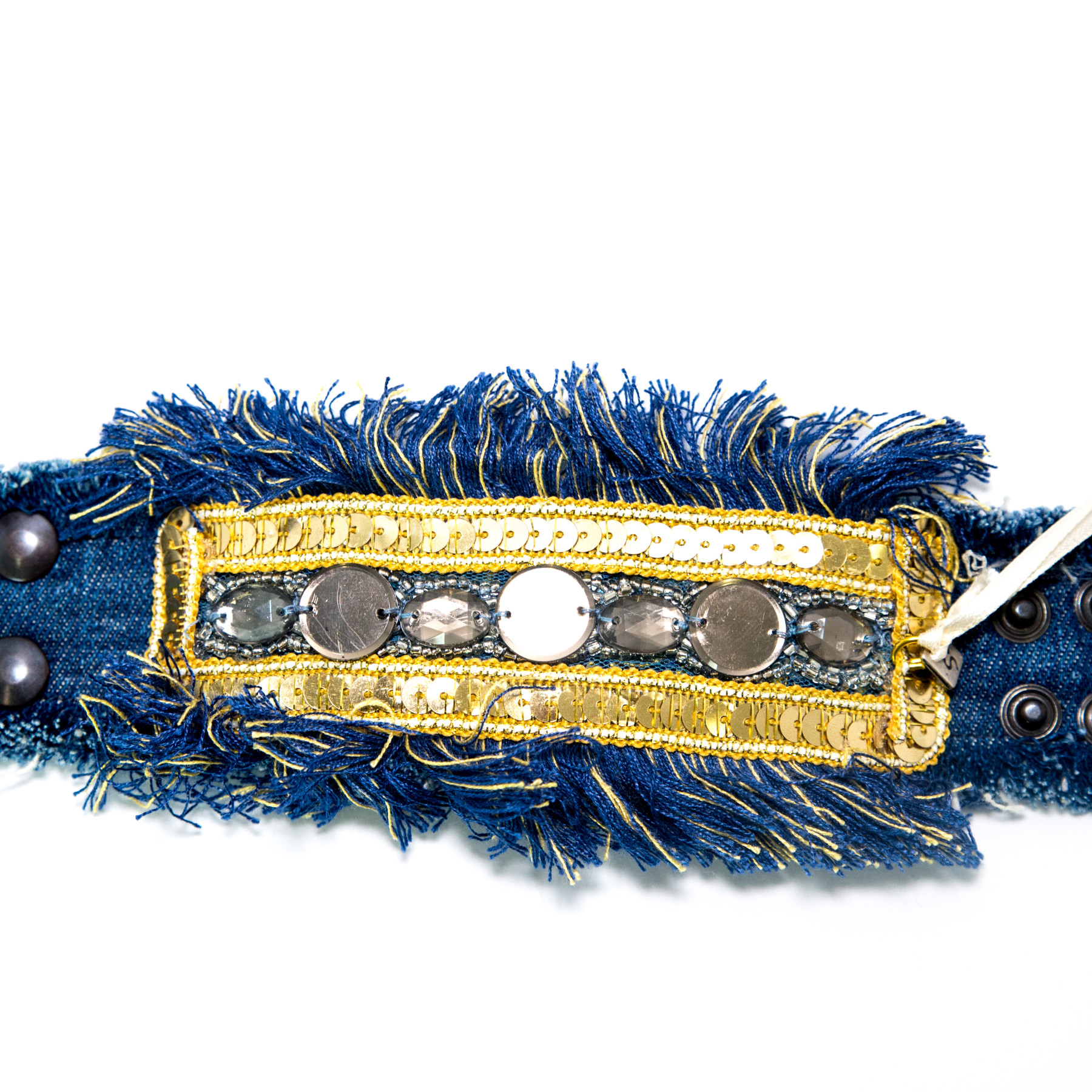 Bracciale alto di jeans con pietre e piallettes ORO e GRIGIO