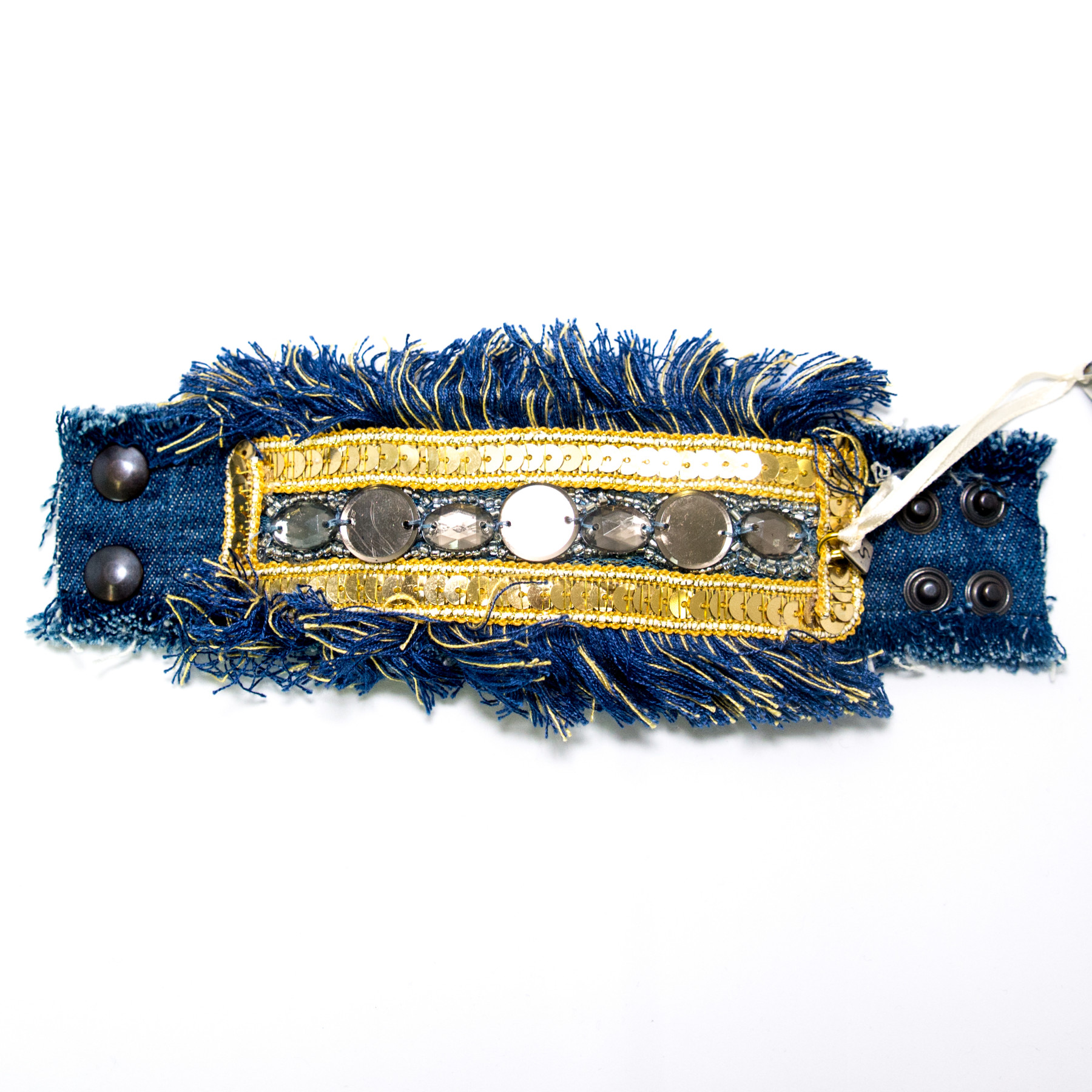 Bracciale alto di jeans con pietre e piallettes ORO e GRIGIO