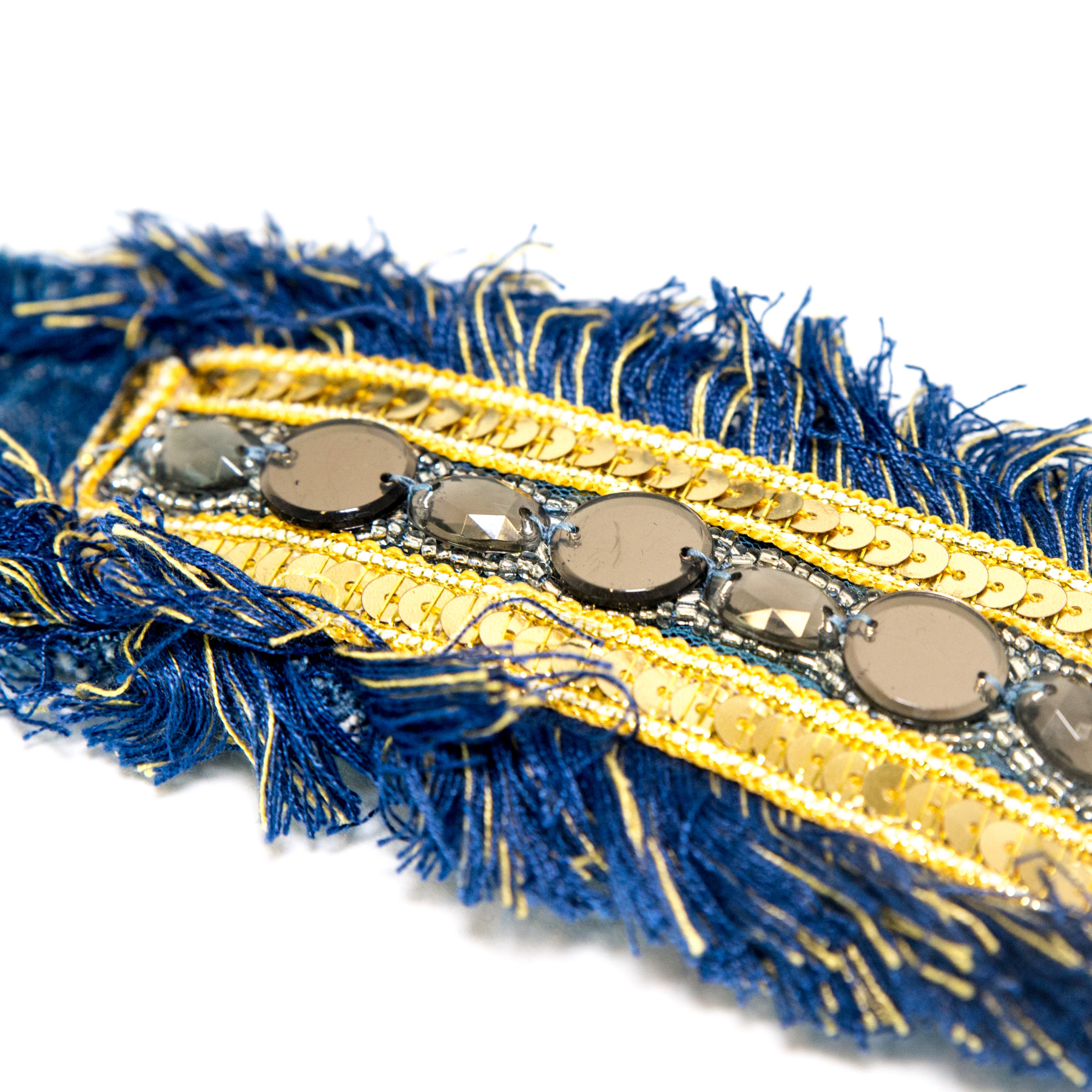 Bracciale alto di jeans con pietre e piallettes ORO e GRIGIO