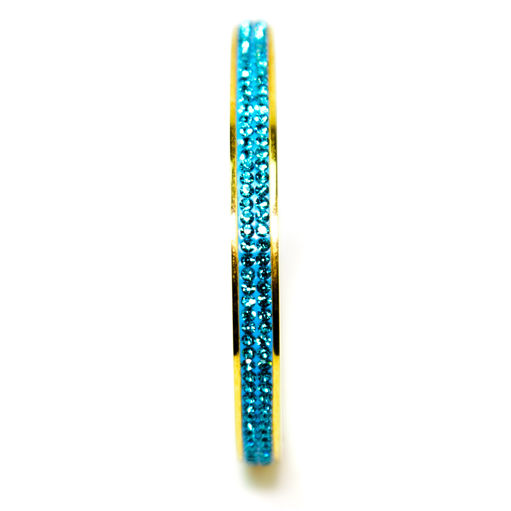 BRACCIALE DORATO RIGIDO CON una FASCIA di STRASS CELESTI ART. B000580