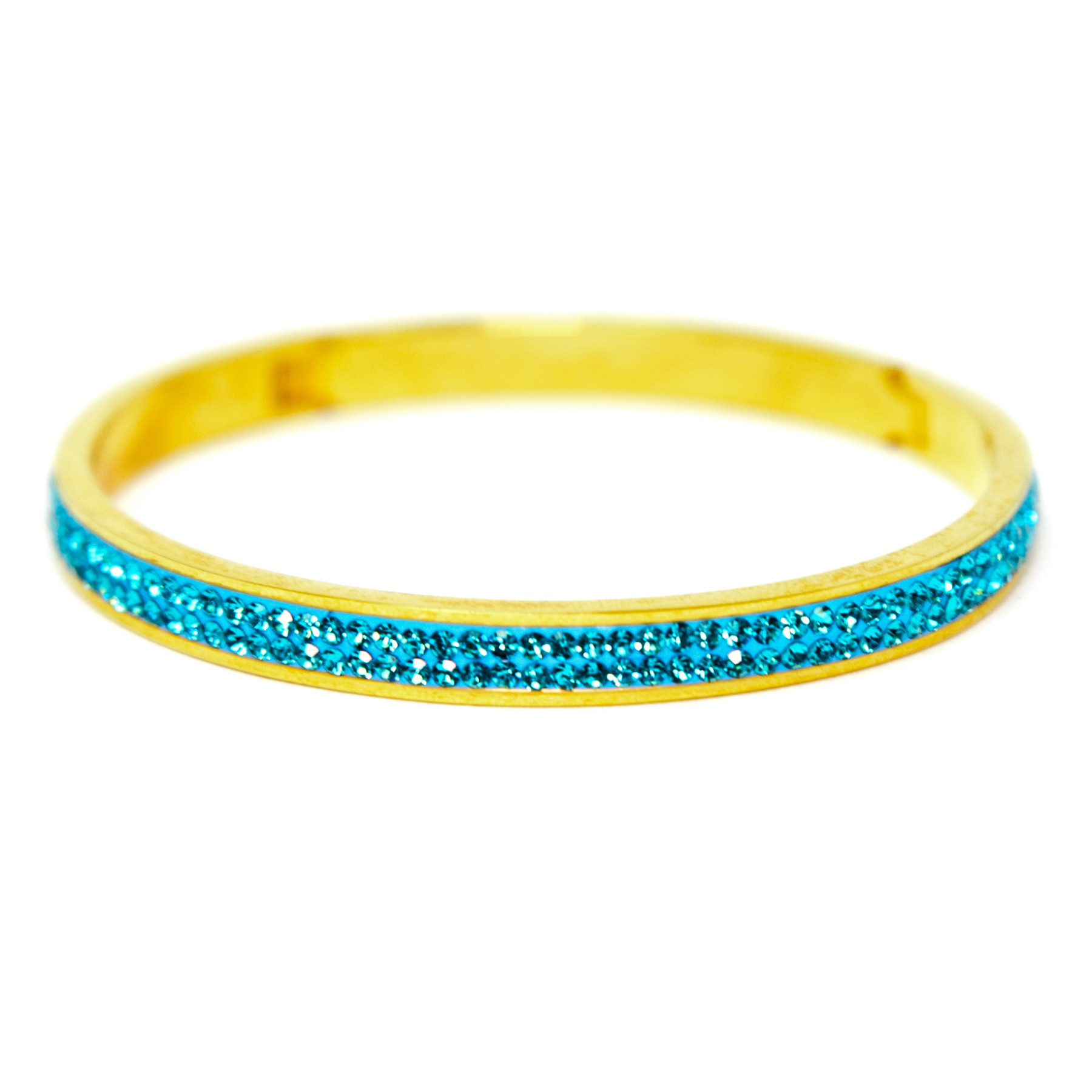 BRACCIALE DORATO RIGIDO CON una FASCIA di STRASS CELESTI ART. B000580