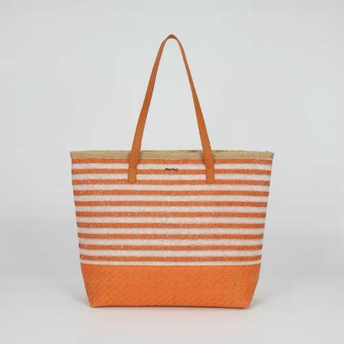 BORSA SHOPPER A RIGHE IN STRAW PAPER ARANCIO 