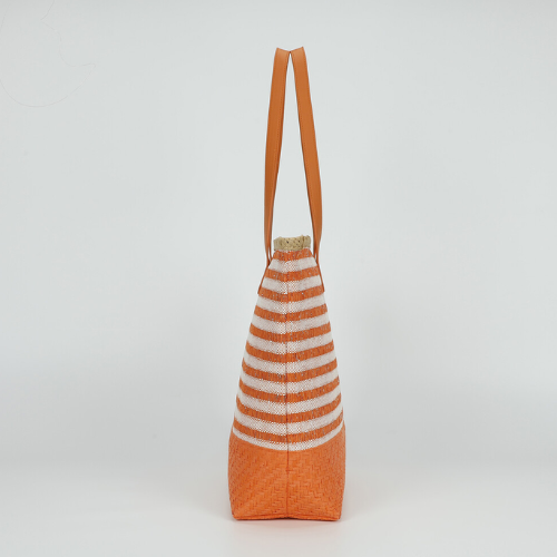 BORSA SHOPPER A RIGHE IN STRAW PAPER ARANCIO 