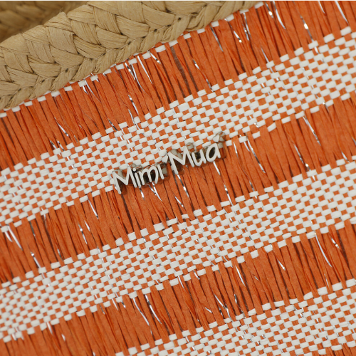BORSA SHOPPER A RIGHE IN STRAW PAPER ARANCIO 