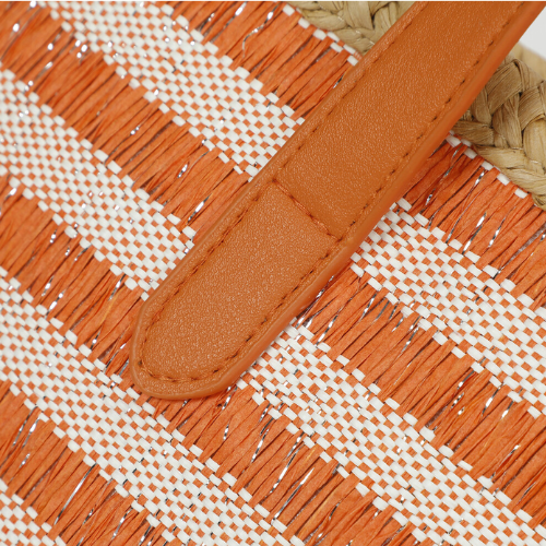 BORSA SHOPPER A RIGHE IN STRAW PAPER ARANCIO 