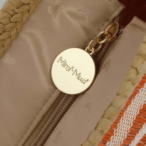 BORSA SHOPPER A RIGHE IN STRAW PAPER ARANCIO 
