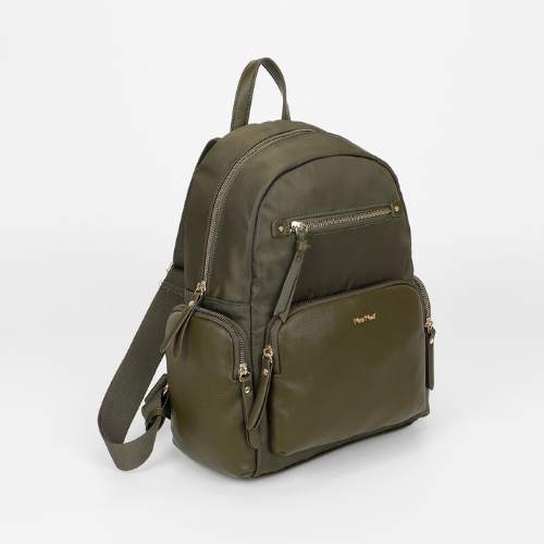 ZAINO IN NYLON CON DETTAGLI IN PU VERDE MILITARE
