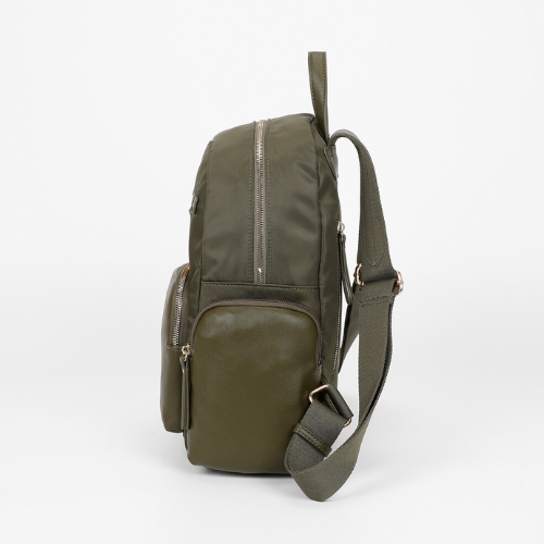 ZAINO IN NYLON CON DETTAGLI IN PU VERDE MILITARE