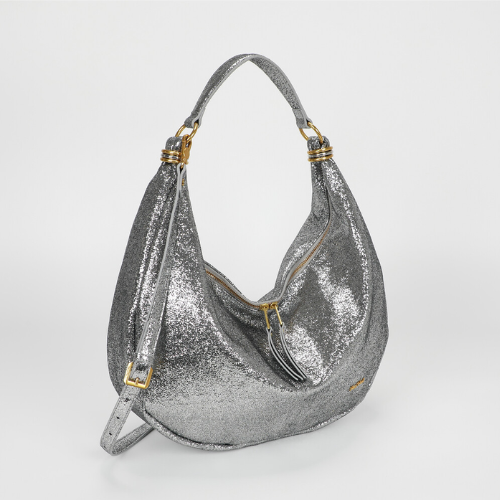 BORSA A SPALLA GRANDE CON ANELLI AI MANICI ARGENTO