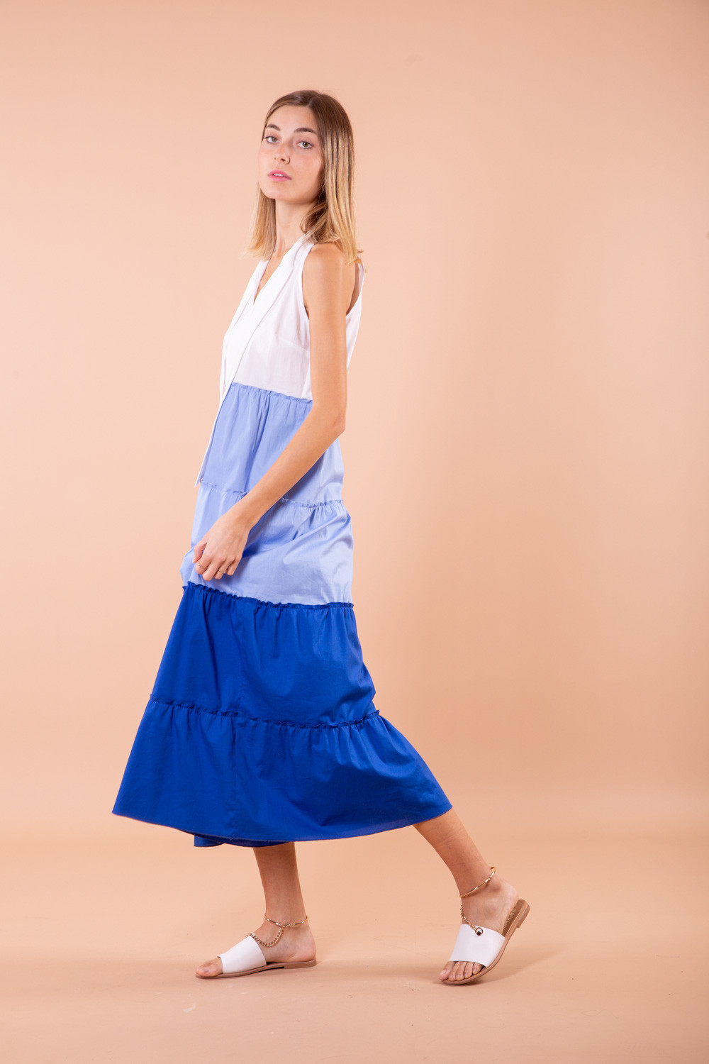 Abito blu e bianco new arrivals