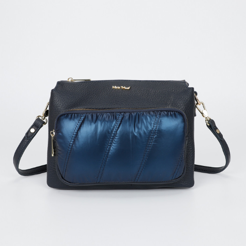 BORSA A TRACOLLA CON DETTAGLIO IN PIUMINO BLU