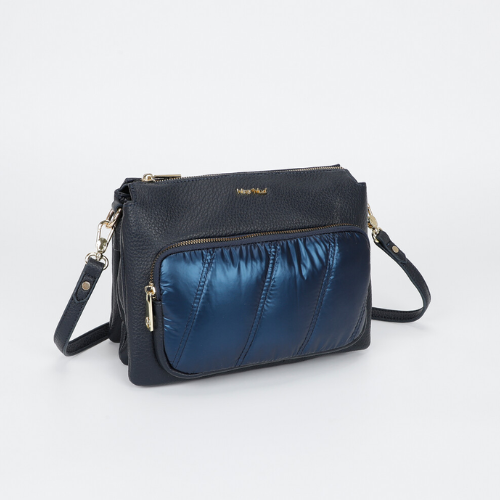 BORSA A TRACOLLA CON DETTAGLIO IN PIUMINO BLU