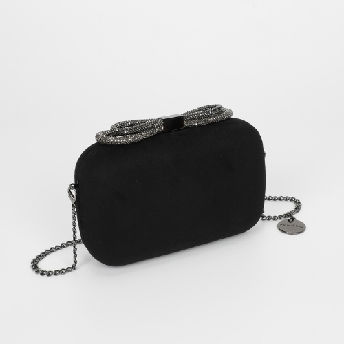 BORSA CLUTCH EFFETTO CAMOSCIO CON CHIUSURA A FIOCCO NERO