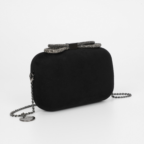 BORSA CLUTCH EFFETTO CAMOSCIO CON CHIUSURA A FIOCCO NERO
