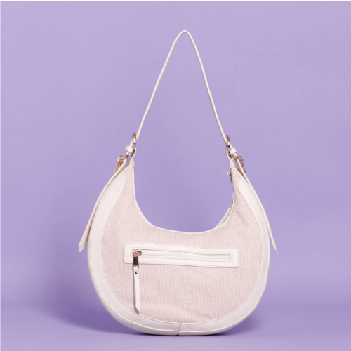 BORSA HOBO IN CANVAS CON CATENA - Panna