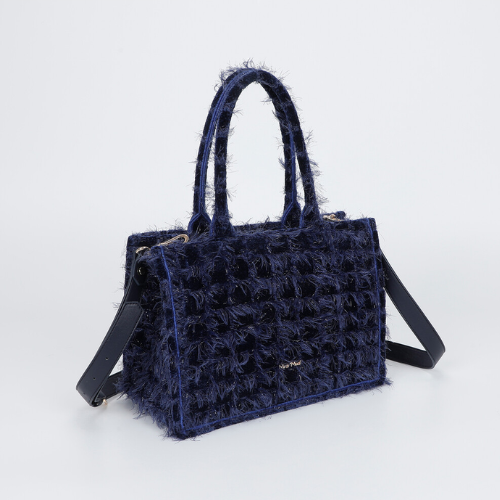 BORSA SHOPPER MEDIA IN TWEED BLU