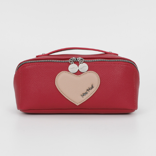 BEAUTY CASE SET DA 3 CON CUORE PANNA/CICLAMINO