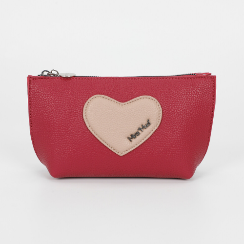 BEAUTY CASE SET DA 3 CON CUORE PANNA/CICLAMINO