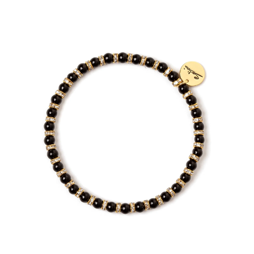 Bracciale elastico piccole perle e anellini Drusilla - Nero