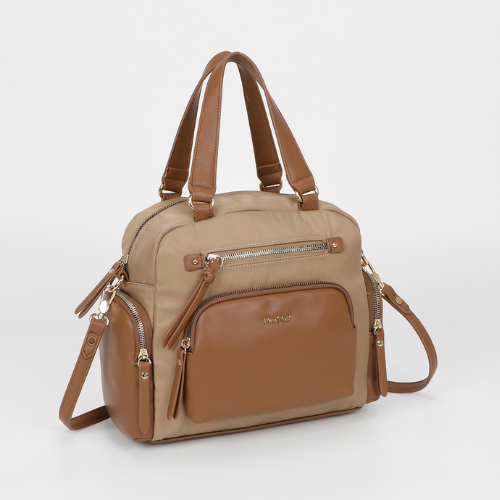BORSA BAULETTO IN NYLON CON DETTAGLI IN PU BEIGE