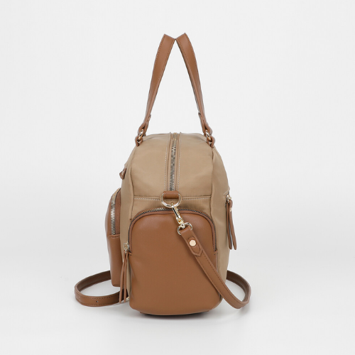 BORSA BAULETTO IN NYLON CON DETTAGLI IN PU BEIGE