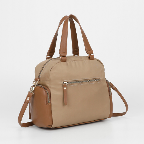 BORSA BAULETTO IN NYLON CON DETTAGLI IN PU BEIGE