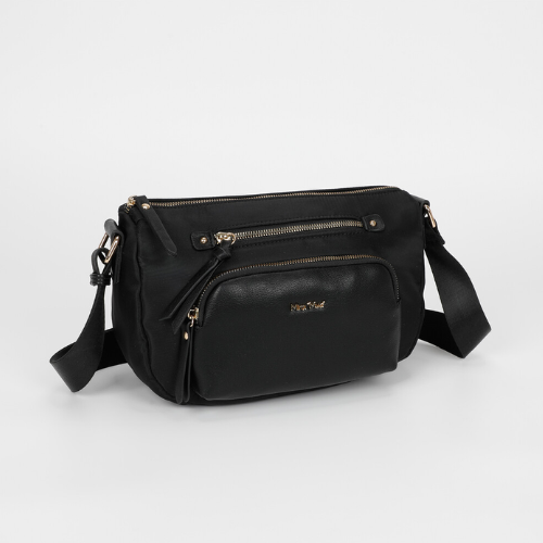 BORSA A TRACOLLA IN NYLON CON DETTAGLI IN PU NERO