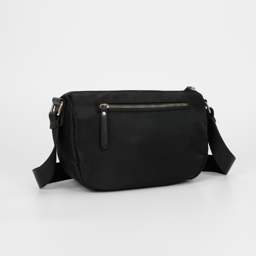 BORSA A TRACOLLA IN NYLON CON DETTAGLI IN PU NERO