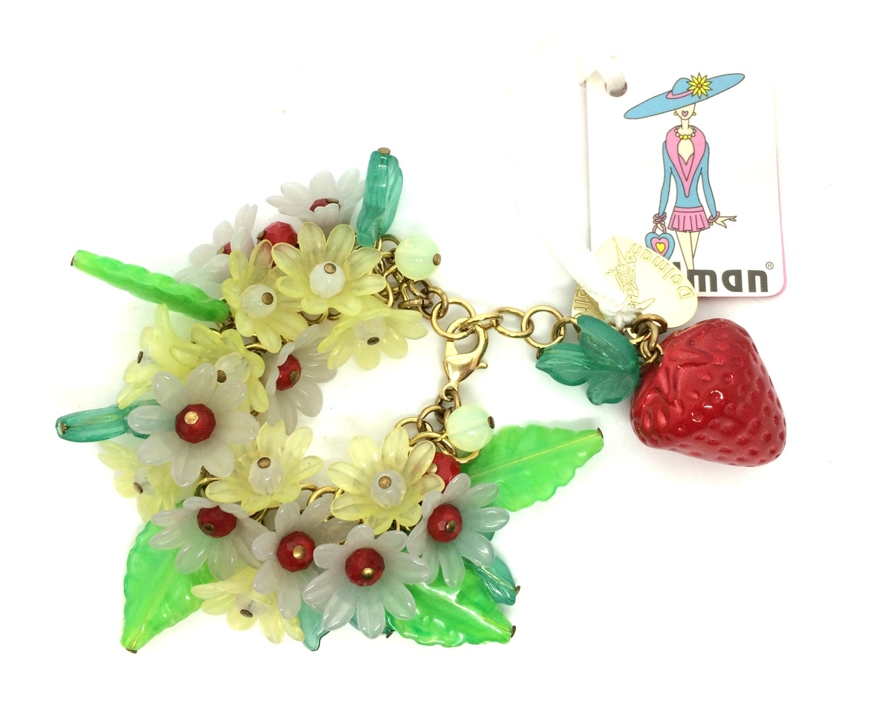 BRACCIALE SEMI-RIGIDO floreale con  FRAGOLA IN RESINA art. B000021